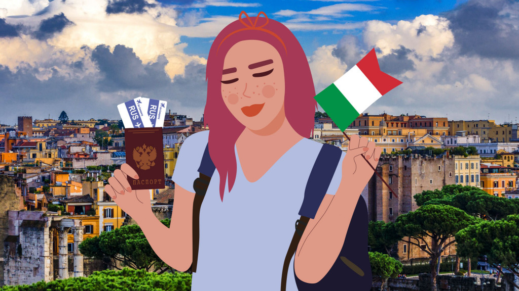 Русская девушка радуется получению визы в Италию