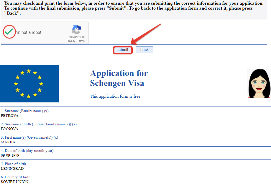 Форма для печати анкеты на визу в Грецию